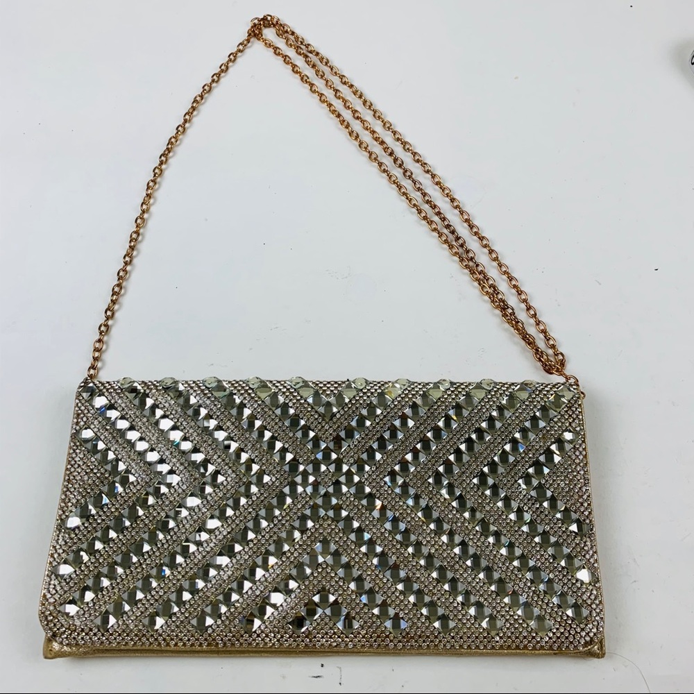 SPARKLE EVENING BAG GOLD CHAIN FLAP/SNAP